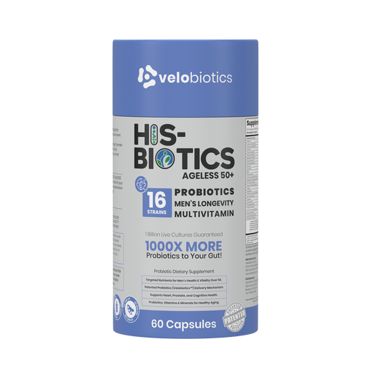 His-Biotics Original Ageless 50+ probiotics multivitamin for men's longevity with 16 strains and 60 capsules